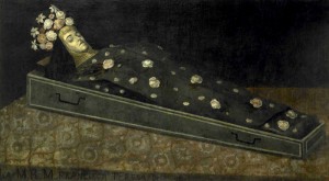 A dead nun lies in state in her coffin