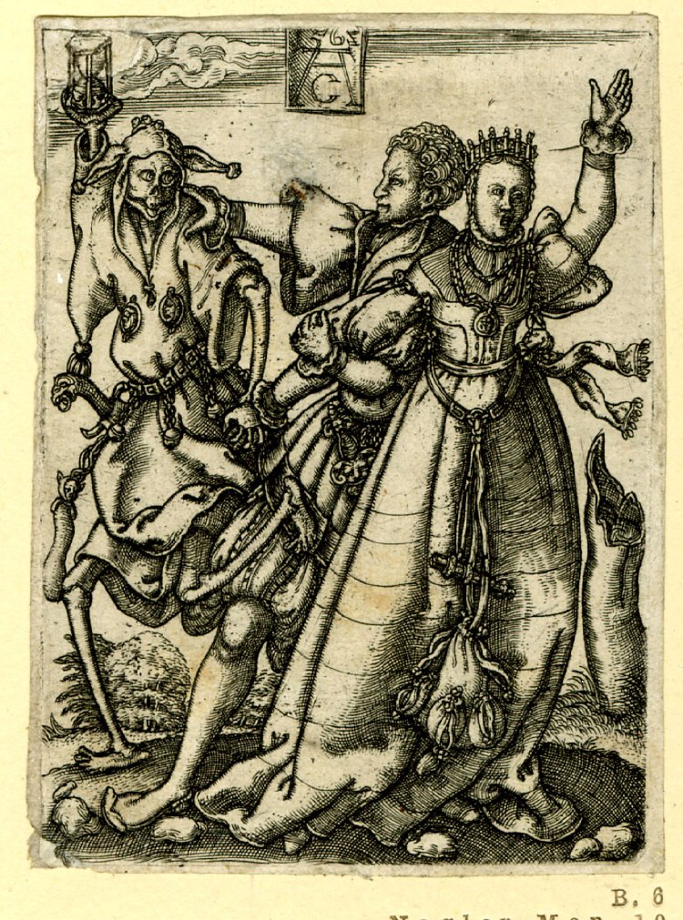 Death dressed as a fool, pursuing a couple with an hour-glass, Allaert Claesz 1562 http://www.britishmuseum.org/research/collection_online/collection_object_details.aspx?objectId=1452679&partId=1&searchText=jester&images=true&view=list&page=1