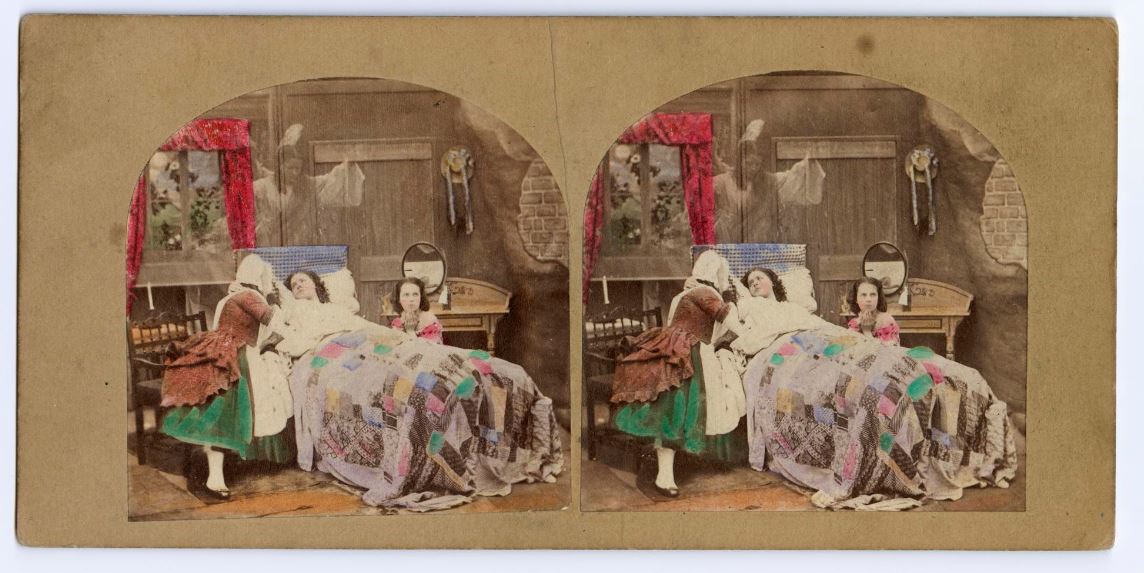 May Queen Crowned in Coffin Stereocard showing The May Queen in Tennyson's poem on her death-bed http://www.nms.ac.uk/explore/collection-search-results/?item_id=20029777